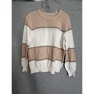 Peserico Sweater Womens 46 Multicolor Stripe Sequin Pullover Knit Made In Italy